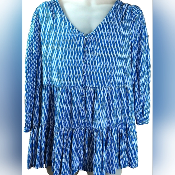 Maeve By Anthropology Lila Blue Tiered Blouse Button Front Small - Picture 2 of 12